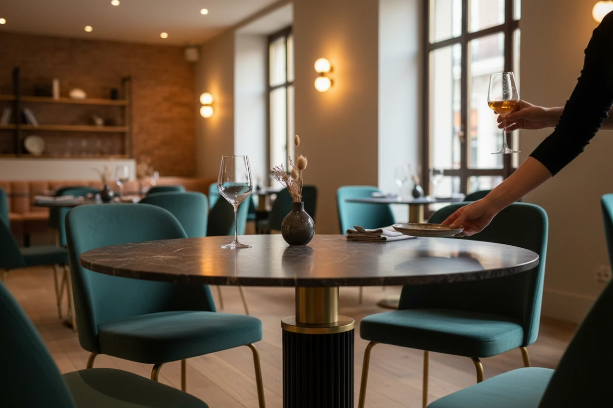 VLG-229 table base in a restaurant interior - visualisation